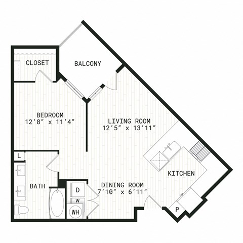Floor plan for studio, 1 bath, 749 sqft